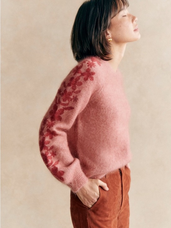 Sezane Sweaters - SÉZANE Candace Embroidered Floral Mohair Jumper Sweater in Rosewood Sz Small